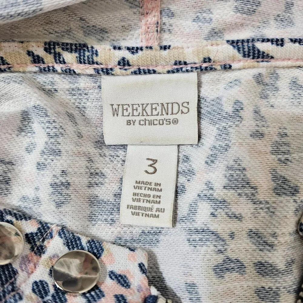 Chico's Weekends Utility Animal Print Zip Up Hoodie Jacket Sz L 16 Casual Active - Picture 8 of 10